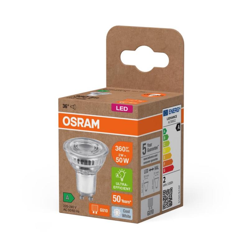 Osram GU10 PAR16 LED Strahler STAR besonders effizient 36° 2W wie 50W 4000K neutralweißes Licht - Sehr gute Energieeffizienz